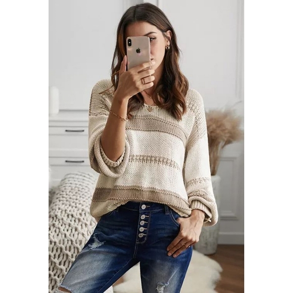 LAST ONE! Plus Size LYDIA Khaki Knitted Sweater With Latern Sleeves - Picture 4 of 4